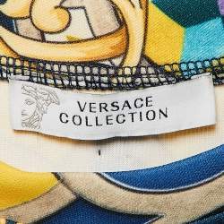 Pre Owned Versace Collection Navy Blue Printed Jersey Neoprene T-Shirt S