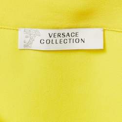 Pre Owned Versace Collection Yellow Embellished Collar Silk Short Sleeve Shirt M