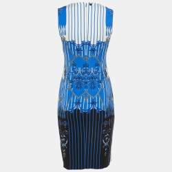 Versace Collection Blue Chain Print Crepe Sleeveless Dress S