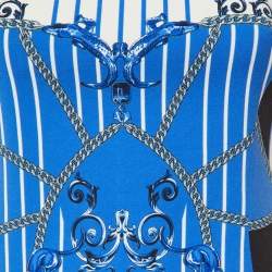 Versace Collection Blue Chain Print Crepe Sleeveless Dress S