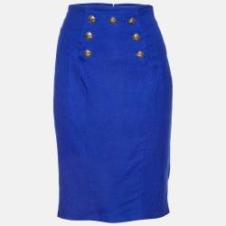 Versace Collection Blue Cady Button Detail Pencil Skirt L