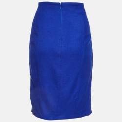 Versace Collection Blue Cady Button Detail Pencil Skirt L