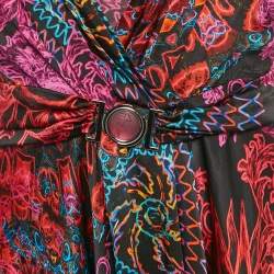 Versace Collection Black Printed Satin Silk Asymmetric Midi Dress L