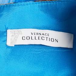 Pre Owned Versace Collection Blue Abstract Print Cotton Sleeveless Short Dress L