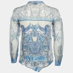 Versace Collection Blue Printed Silk Sheer Shirt S