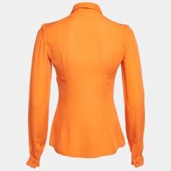 Versace Collection Orange Silk Long Sleeve Shirt S