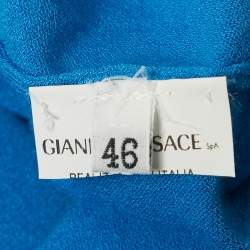 Pre Owned Versace Collection Blue Textured Stretch Knit V-Neck Pullover L