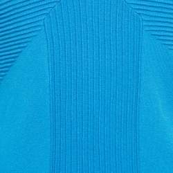 Pre Owned Versace Collection Blue Textured Stretch Knit V-Neck Pullover L