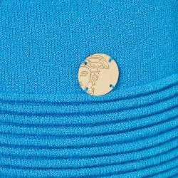 Pre Owned Versace Collection Blue Textured Stretch Knit V-Neck Pullover L