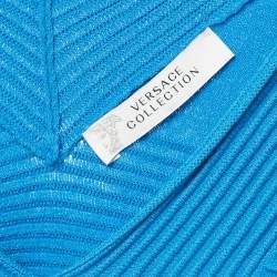 Pre Owned Versace Collection Blue Textured Stretch Knit V-Neck Pullover L