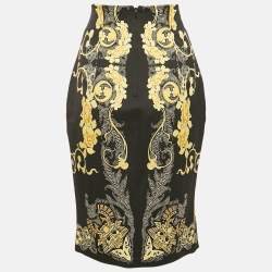 Pre Owned Versace Collection Black Printed Crepe Pencil Skirt M