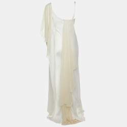 Pre Owned Versace Collection White Satin Overlay Detail Maxi Dress S