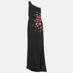 Pre Owned Versace Collection Black Embellished Crepe One-Shoulder Maxi Dress L