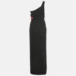 Pre Owned Versace Collection Black Embellished Crepe One-Shoulder Maxi Dress L