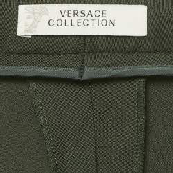 Pre Owned Versace Collection Green Crepe Slim Fit Trousers M