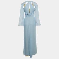 Pre Owned Versace Collection Blue Silk Drape Detail Maxi Dress S