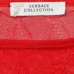 Pre Owned Versace Collection Red Geometric Pattern Knit Jumper M