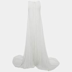 Pre Owned Versace Collection White Jersey Cape Detail Maxi Dress M