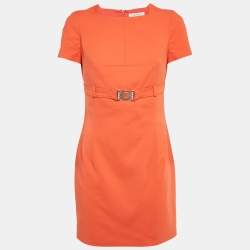 مملوكة مسبقًا Versace Collection Orange Cotton Belted Mini Dress M