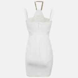 Pre Owned Versace Collection White Crepe Chain Detail Mini Dress M