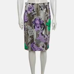 Pre Owned Versace Collection Multicolour Abstract Print Stretch Crepe Pencil Skirt M