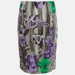 Pre Owned Versace Collection Multicolour Abstract Print Stretch Crepe Pencil Skirt M