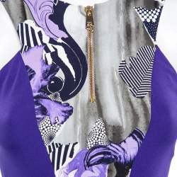 Versace Collection Purple Printed Zip Front Sleeveless Dress XS