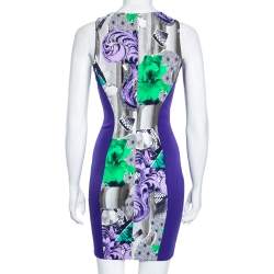 Versace Collection Purple Printed Zip Front Sleeveless Dress XS