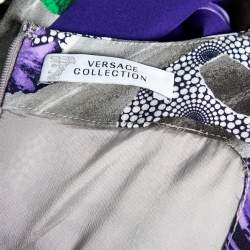 Versace Collection Purple Printed Zip Front Sleeveless Dress XS
