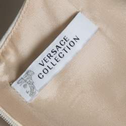 Versace Collection White & Blue Paneled Printed Crepe Sleeveless Short Dress S