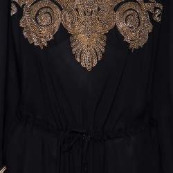 Versace Collection Black Silk Embellished Drawstring Waist Detail Kaftan Top M