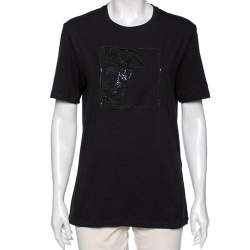 Pre Owned Versace Collection Black Cotton Half Medusa Embellished T-Shirt L
