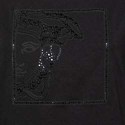 Pre Owned Versace Collection Black Cotton Half Medusa Embellished T-Shirt L