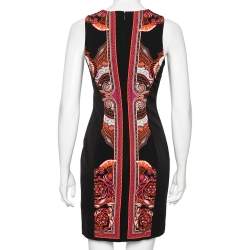 Pre Owned Versace Collection Black & Coral Baroque Print Jersey Fitted Dress S