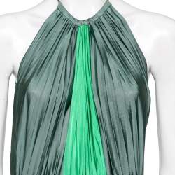 Pre Owned Versace Collection Green Paneled Knit Halter Neck Belted Maxi Dress M