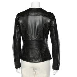 Versace Collection Black embossed Leather Zip Front Jacket M