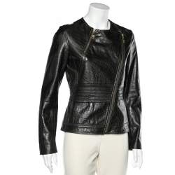 Versace Collection Black embossed Leather Zip Front Jacket M
