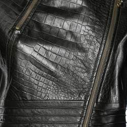Versace Collection Black embossed Leather Zip Front Jacket M