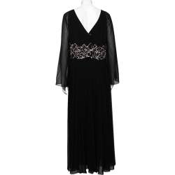 Versace Collection Black Crepe & Lace Detailed Pleated Maxi Dress XL