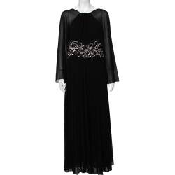 Versace Collection Black Crepe & Lace Detailed Pleated Maxi Dress XL