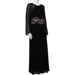 Versace Collection Black Crepe & Lace Detailed Pleated Maxi Dress XL