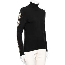 Versace Collection Black Knit Cut Out Detail Stud Embellished Turtle Neck Sweater L