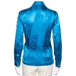 Versace Collection Blue Patterned Silk Button Front Shirt S