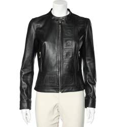 Versace Collection Black Patterned Leather Jacket M