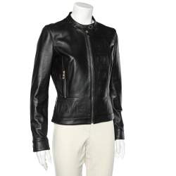 Versace Collection Black Patterned Leather Jacket M