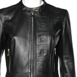 Versace Collection Black Patterned Leather Jacket M