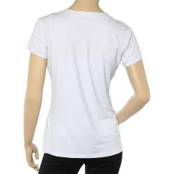 Pre Owned Versace White Crystal Medussa Head Embellished knit T-Shirt L