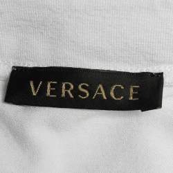 Pre Owned Versace White Crystal Medussa Head Embellished knit T-Shirt L