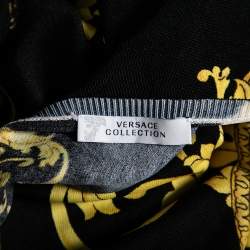 Versace Collection Black and Gold Cage Baroque Print Knit Long Sleeve V Neck Top L