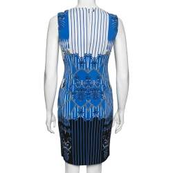Versace Collection Blue Chain and Barocco Printed Jersey Sleeveless Dress M